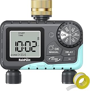 RAINPOINT Sprinkler Timer 2 Outlet, Water Timer for Garden Hose, Drip Irrigation Timer for Yard Outdoor Watering, Rain - Image 1
