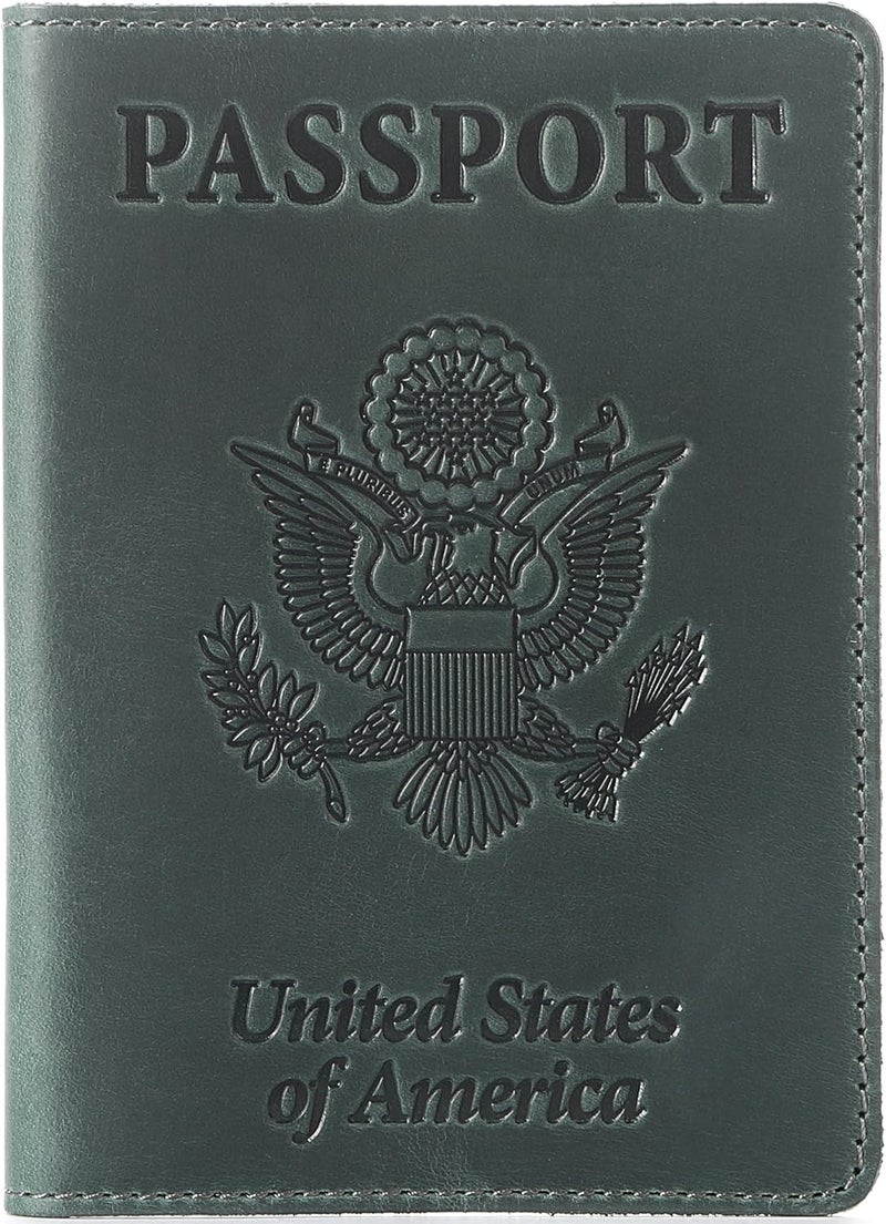 Shvigel US Leather Passport Book Cover - Thin American Travel Passport Holder - Premium International USA Passport Protector Case for Women Men (Green Vintage) - Image 1