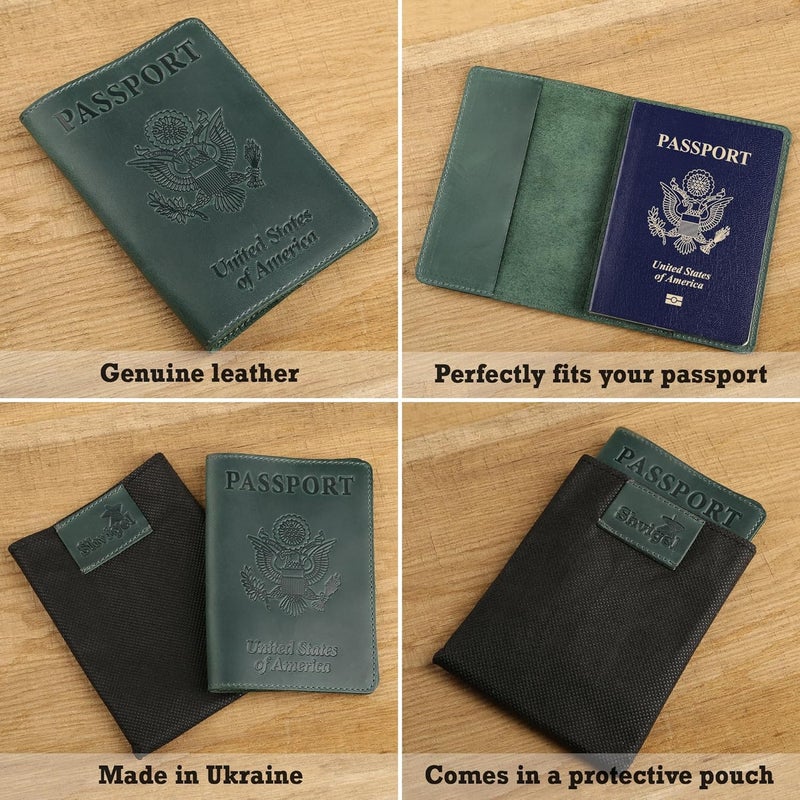 Shvigel US Leather Passport Book Cover - Thin American Travel Passport Holder - Premium International USA Passport Protector Case for Women Men (Green Vintage) - Image 3