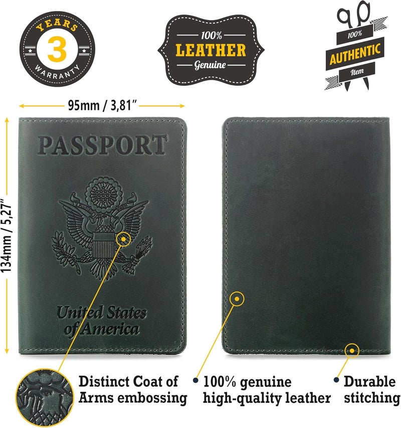 Shvigel US Leather Passport Book Cover - Thin American Travel Passport Holder - Premium International USA Passport Protector Case for Women Men (Green Vintage) - Image 2