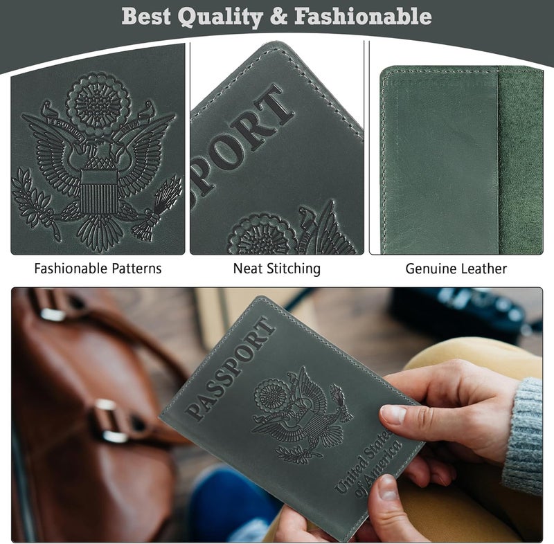 Shvigel US Leather Passport Book Cover - Thin American Travel Passport Holder - Premium International USA Passport Protector Case for Women Men (Green Vintage) - Image 5