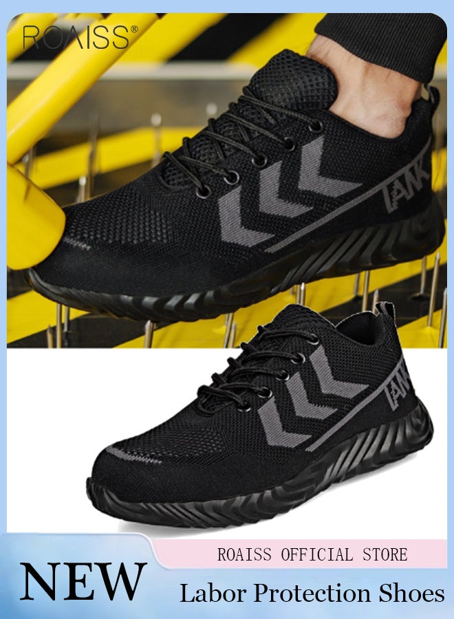 roaiss Men Steel Toe Safety Shoes, Puncture Proof Work Shoes, Stylish Sneakers Breathable Running Shoes with Soft Sole, Comfy Low Top Sports Shoes, Suitable for Construction, Industrial Sites, Manufacturing and Outdoor Activities Black - Image 1