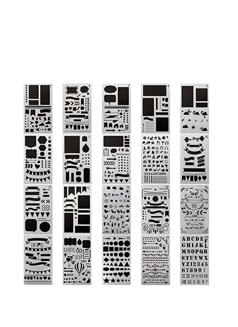 SYOSI - Bullet Journal 20 PCS Journal Stencil Plastic Planner Set for Journal Notebook Diary Scrapbook DIY Drawing Template Journal Stencils 4x7 Inch - Image 1