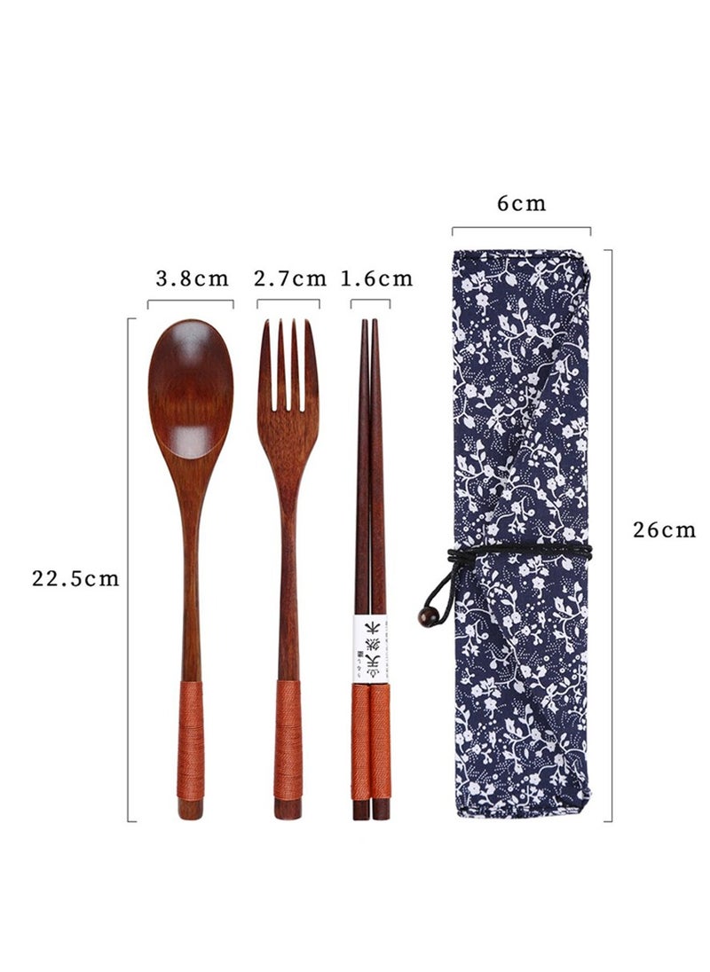 Al Aoyama Japanese style wooden chopsticks spoon fork three-piece set, travel office camping portable tableware  - Image 2