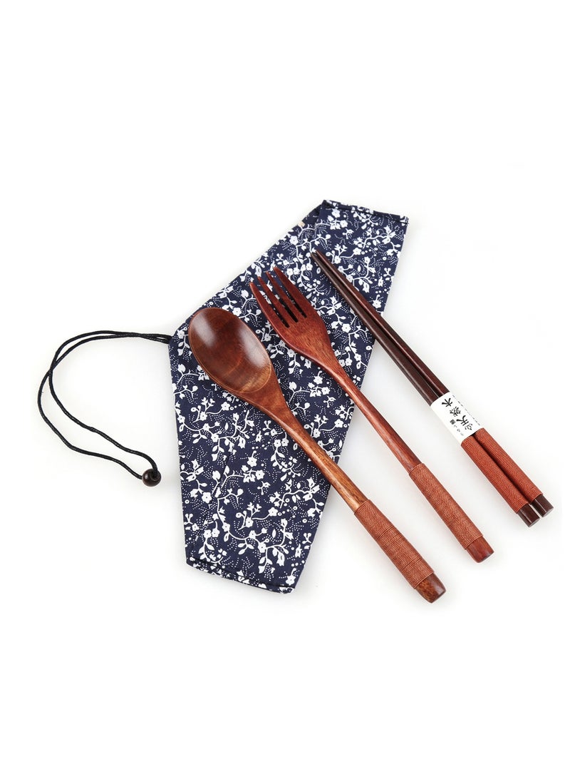 Al Aoyama Japanese style wooden chopsticks spoon fork three-piece set, travel office camping portable tableware  - Image 3