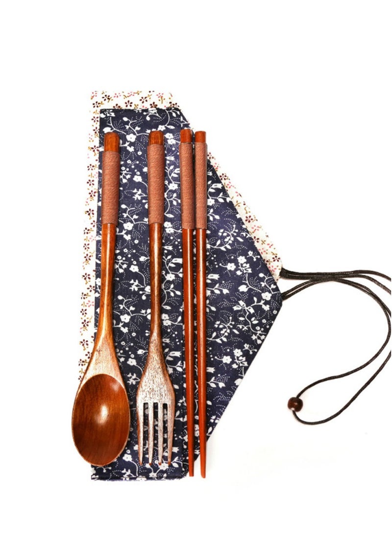 Al Aoyama Japanese style wooden chopsticks spoon fork three-piece set, travel office camping portable tableware  - Image 4