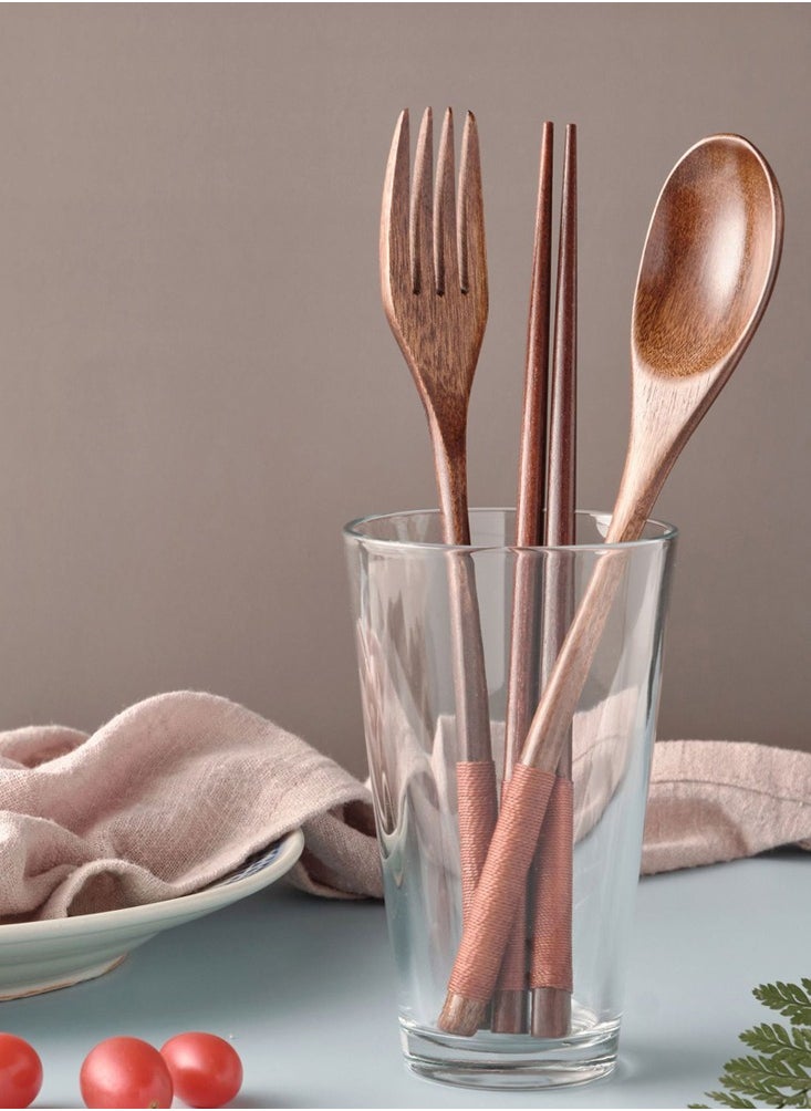 Al Aoyama Japanese style wooden chopsticks spoon fork three-piece set, travel office camping portable tableware  - Image 5