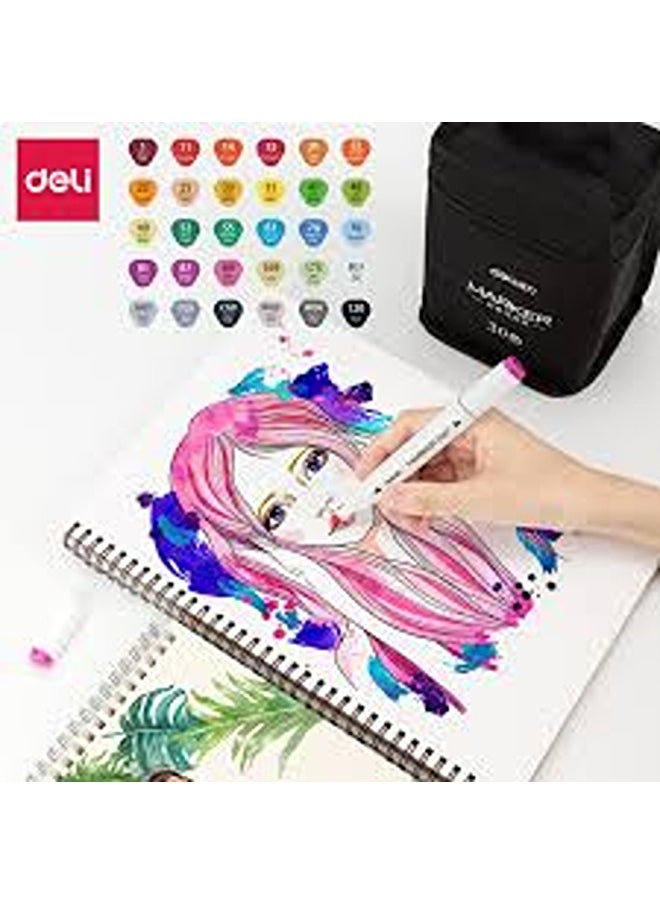 Deli A Box Of Double-Pointed Marker  Beveled And Normal 30 Pcs  - Image 3