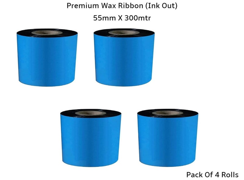 Semana 55mmX300mtr Thermal Transfer Barcode Premium Wax Ribbon (Ink Out) for Printer TSC, Zebra, Citizen, Datamax, Toshiba, Sato Etc; Pack of 4Rolls - Image 1