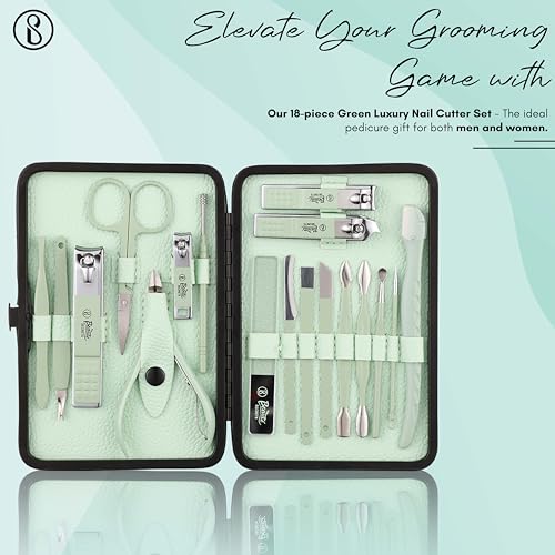 Beauté Secrets Nail Cutter Set, 18 Pieces Grooming Kit (Eyebrow Razor, Tweezer, Hair Plucker, Baby Nail Cutter, Ear Cleaner,Nail Cleaner,) Pedicure Gift for Men and Women (Green) - Image 4