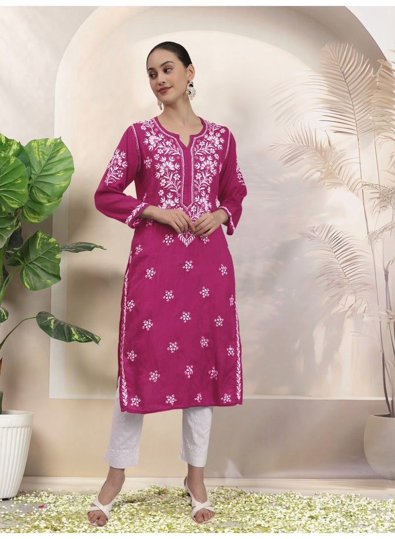 Alaya Hand Embroidered Chikankari Modal Kurta-AL4059 - Image 1