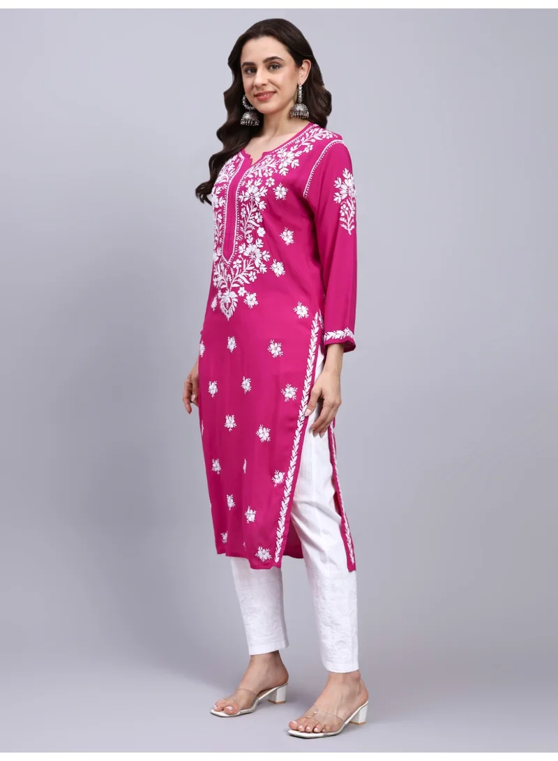 Alaya Magenta Hand Embroidered Chikankari Modal Kurta-AL4059 for Women | Best Price UAE