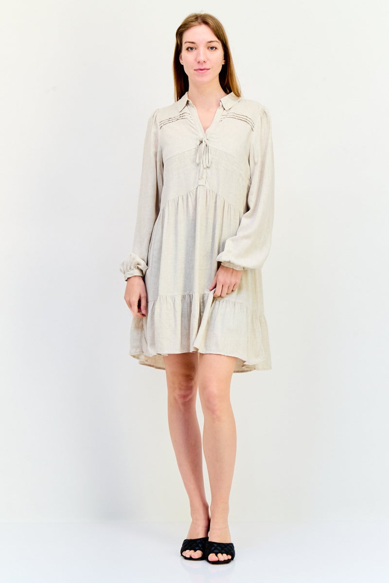 SALSA Women Textured Mini Dress, Beige - Image 2