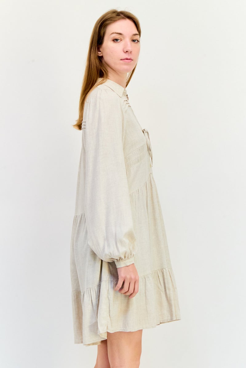 SALSA Women Textured Mini Dress, Beige - Image 3