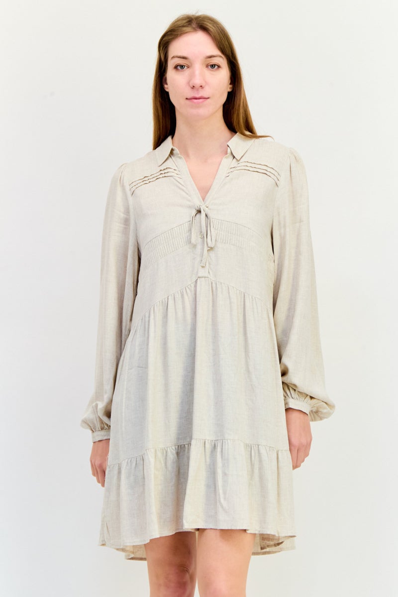 SALSA Women Textured Mini Dress, Beige - Image 1