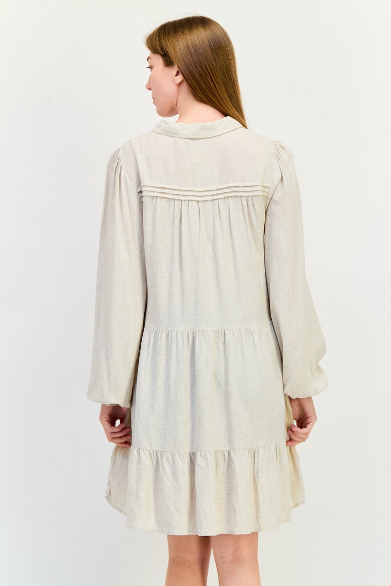 SALSA Women Textured Mini Dress, Beige - Image 4