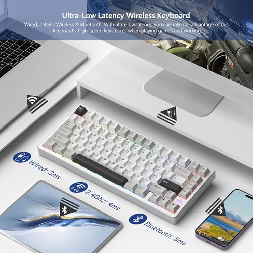 Womier RD75 Pro 75% Wireless Gaming Keyboard, Quick Release Aluminum Keyboard, QMK/VIA Tri-Mode Mechanical Key Board Custom Hot Swappable with RGB Creamy for Windows/Mac/PC - Silver - Image 5