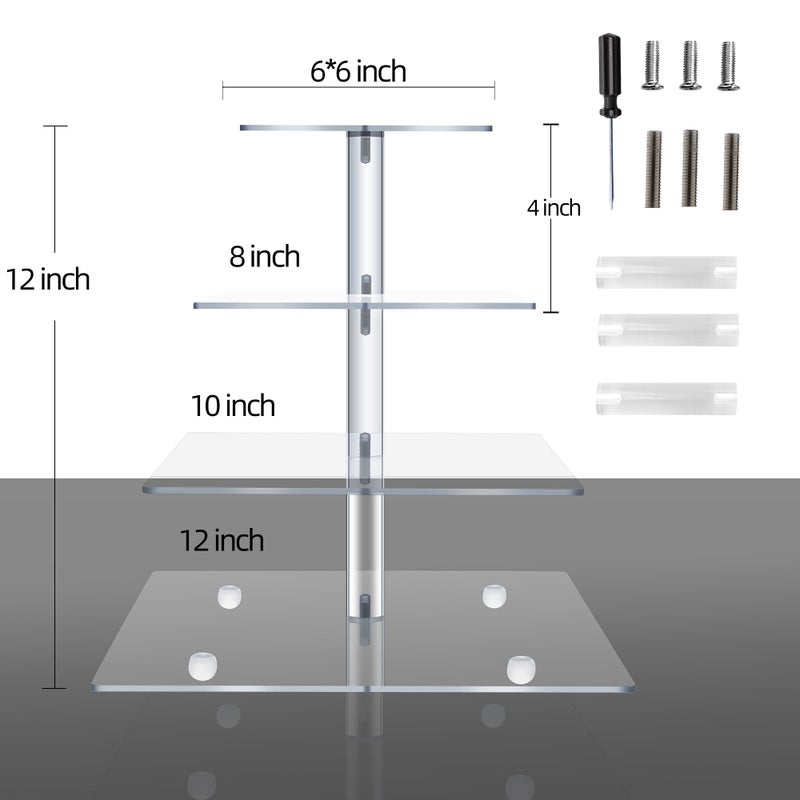 Clay Tonic 4 Tiered Square Acrylic Glass Premium Cupcake Holder-Cake Stand-Cupcake Stand-Dessert Stand-Tea Party Serving Platter (Square) - Image 5