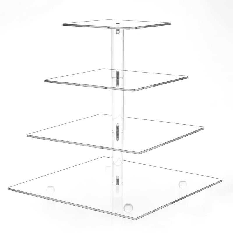 Clay Tonic 4 Tiered Square Acrylic Glass Premium Cupcake Holder-Cake Stand-Cupcake Stand-Dessert Stand-Tea Party Serving Platter (Square) - Image 1