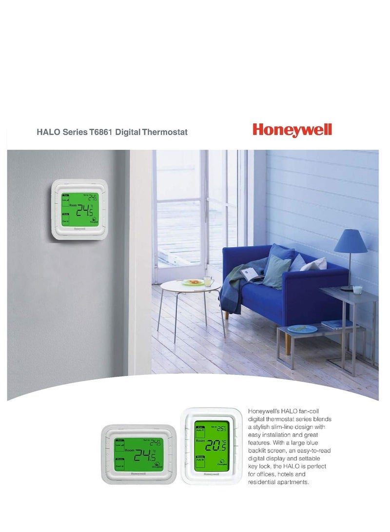 هوني ويل منظم حرارة تشغيل/إيقاف تشغيل مروحة Honeywell Home T6861H2WG، مع مستشعر عن بعد ومدخلات تراجع عن بعد - Image 2