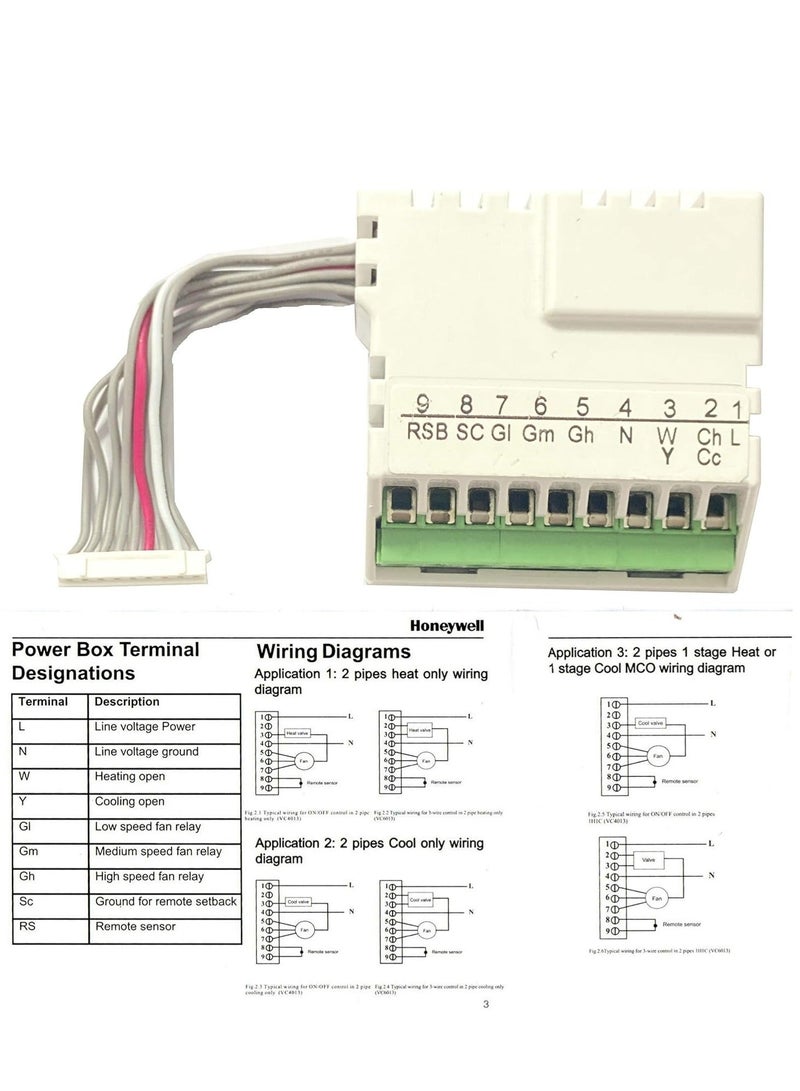هوني ويل منظم حرارة تشغيل/إيقاف تشغيل مروحة Honeywell Home T6861H2WG، مع مستشعر عن بعد ومدخلات تراجع عن بعد - Image 4