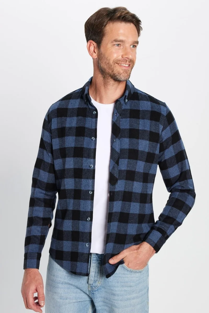 تودورس Men's Slim Fit Slim Fit Lumberjack Button-down Collar Checkered Winter Shirt