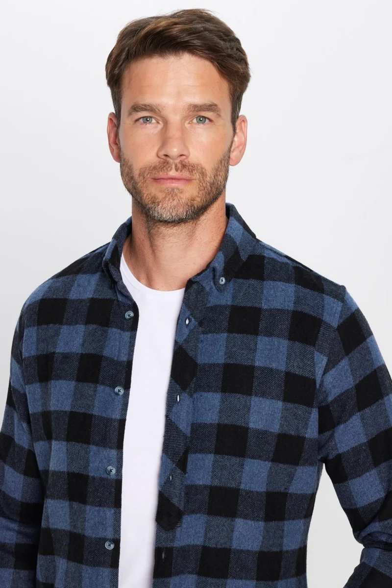 تودورس Men's Slim Fit Slim Fit Lumberjack Button-down Collar Checkered Winter Shirt
