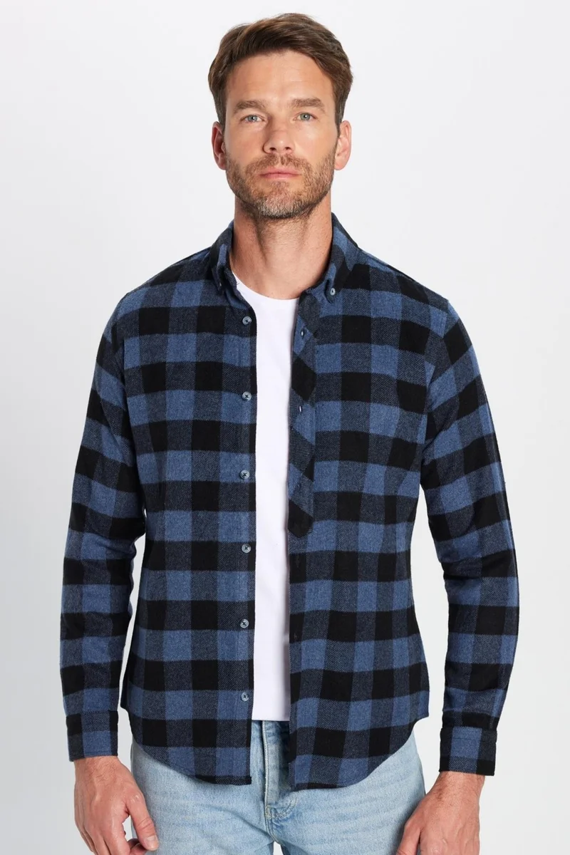 تودورس Men's Slim Fit Slim Fit Lumberjack Button-down Collar Checkered Winter Shirt