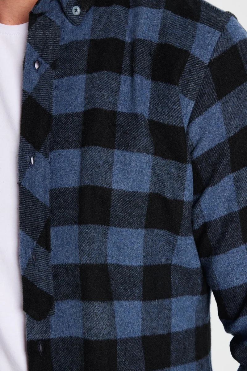 تودورس Men's Slim Fit Slim Fit Lumberjack Button-down Collar Checkered Winter Shirt