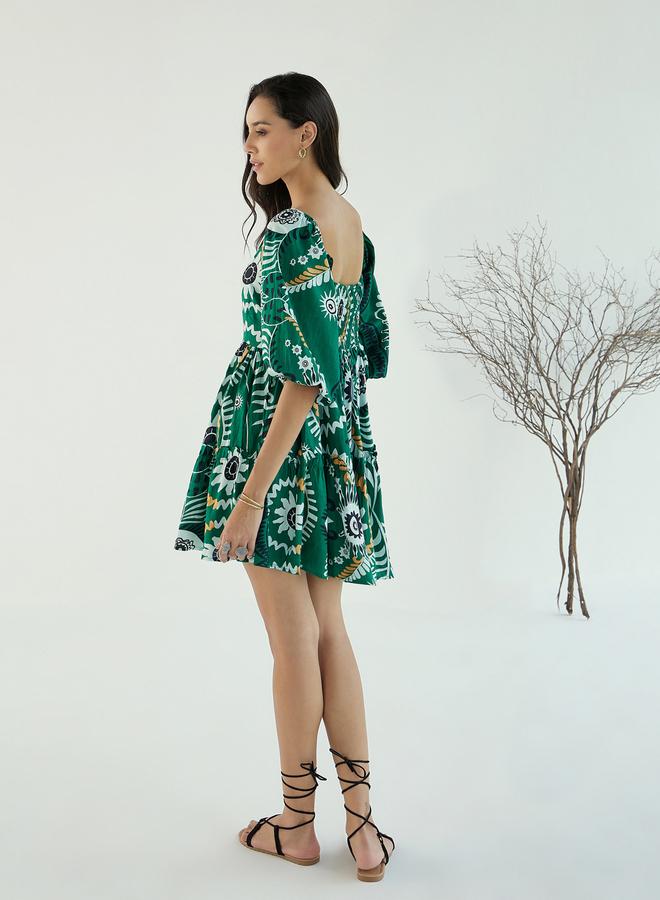 SASSAFRAS Emerald Green Floral Print Mini Dress - Image 5