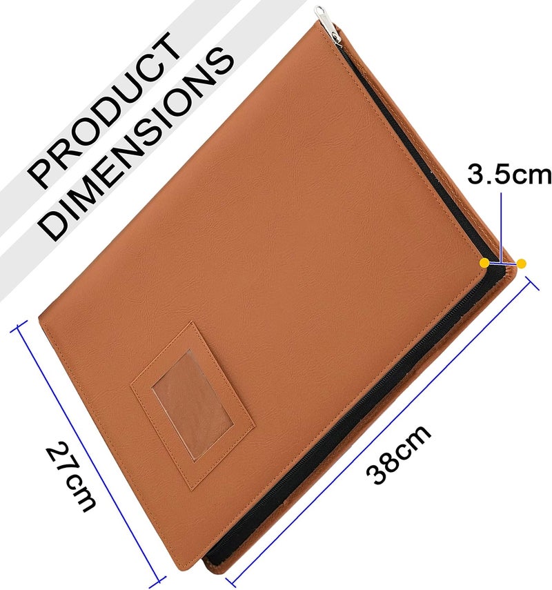 Storite PU Leather Multipurpose 20 File Sleeve A4 Professional Files and Folders, Certificate, Legal Size Documents Holder for Home, Office, School (38 * 27cm)-Tan Brown - Image 2