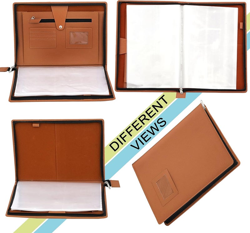 Storite PU Leather Multipurpose 20 File Sleeve A4 Professional Files and Folders, Certificate, Legal Size Documents Holder for Home, Office, School (38 * 27cm)-Tan Brown - Image 5