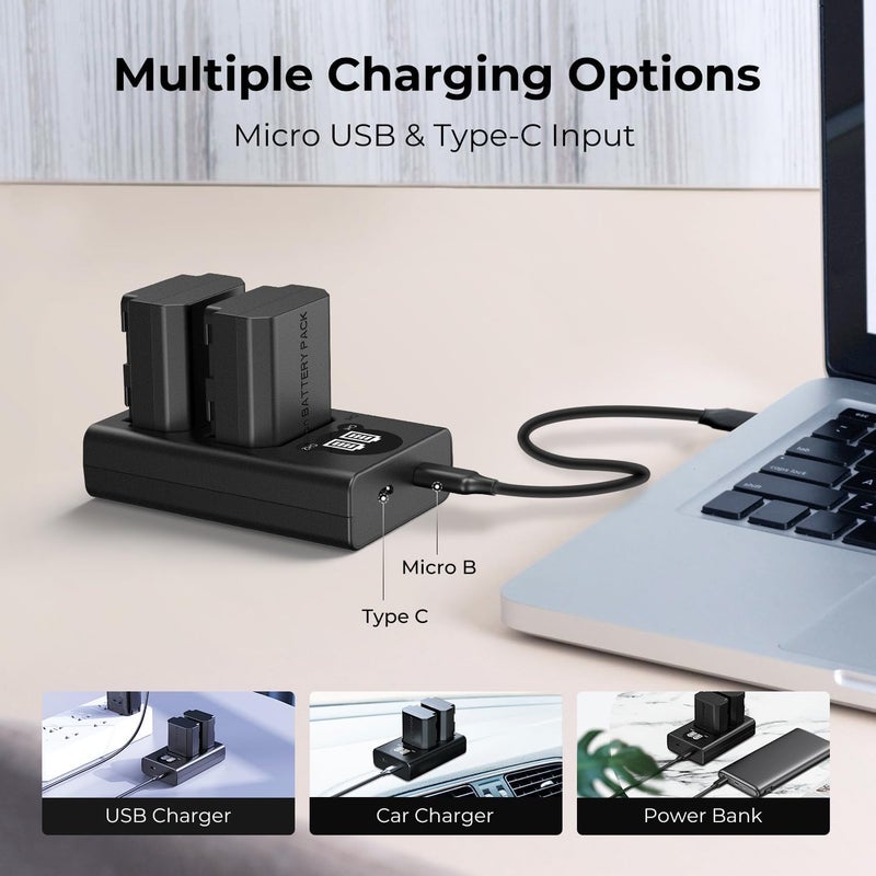 Scalebee NP-FW50 Battery Charger, LCD Dual Charger Compatible with Sony Alpha A6000, A6400, A6100, A6300, A6500, A5100, A7, A7 II, A7R, A7R II, A7R2, A7S, A7S II, A7S2, A5000, A3000, RX10 - Image 4