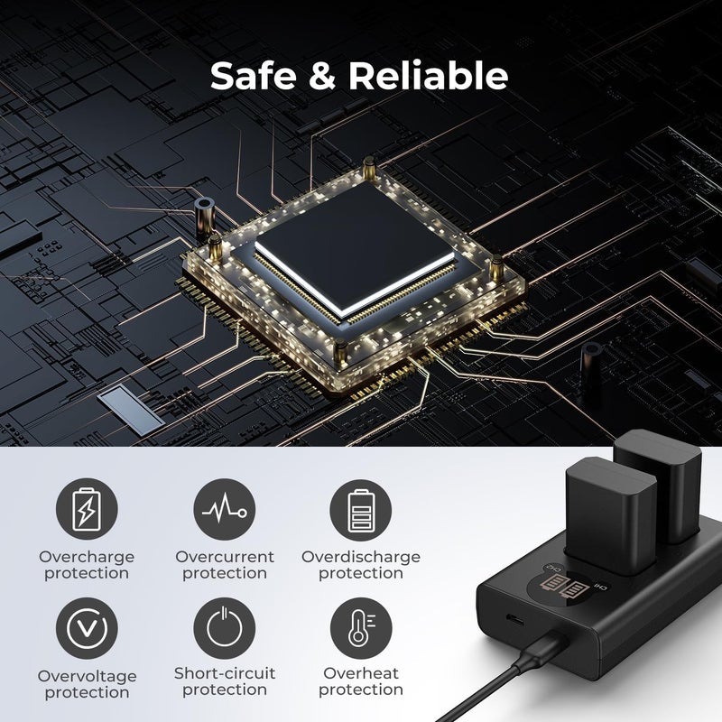 Scalebee NP-FW50 Battery Charger, LCD Dual Charger Compatible with Sony Alpha A6000, A6400, A6100, A6300, A6500, A5100, A7, A7 II, A7R, A7R II, A7R2, A7S, A7S II, A7S2, A5000, A3000, RX10 - Image 5