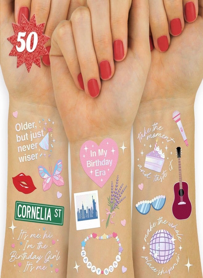 xo, Fetti Eras Birthday Temporary Tattoos - 50 Iridescent Styles | Bday Decorations, Birthday Girl Party Accessory, Karma Theme Favor, Concert Gift, Cute Bday Supplies - Image 1