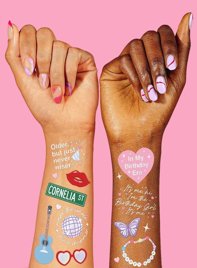 xo, Fetti Eras Birthday Temporary Tattoos - 50 Iridescent Styles | Bday Decorations, Birthday Girl Party Accessory, Karma Theme Favor, Concert Gift, Cute Bday Supplies - Image 3