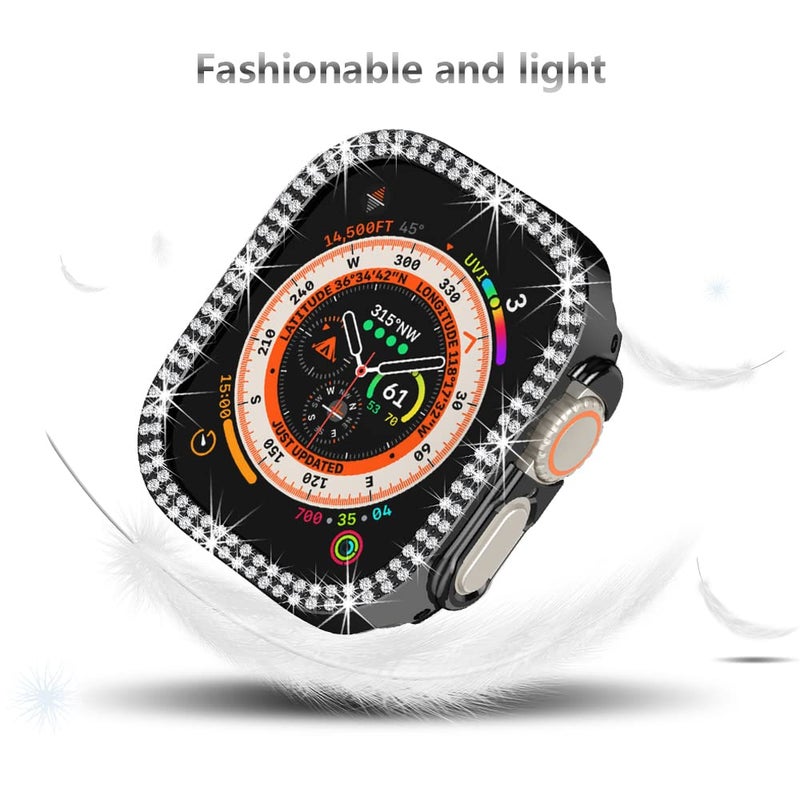 Yrzper Compatible with Apple Watch Ultra 2 /Apple Watch Ultra 49mm Double Row Bling Diamond Case PC Bumper Protective Cases Women Girls Crystal Shining Rhinestone Cases Smartwatch Accessories Case (Black) - Image 3