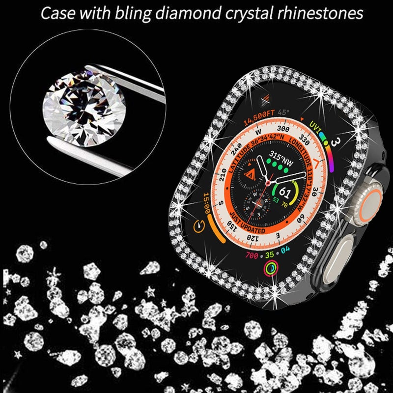 Yrzper Compatible with Apple Watch Ultra 2 /Apple Watch Ultra 49mm Double Row Bling Diamond Case PC Bumper Protective Cases Women Girls Crystal Shining Rhinestone Cases Smartwatch Accessories Case (Black) - Image 2