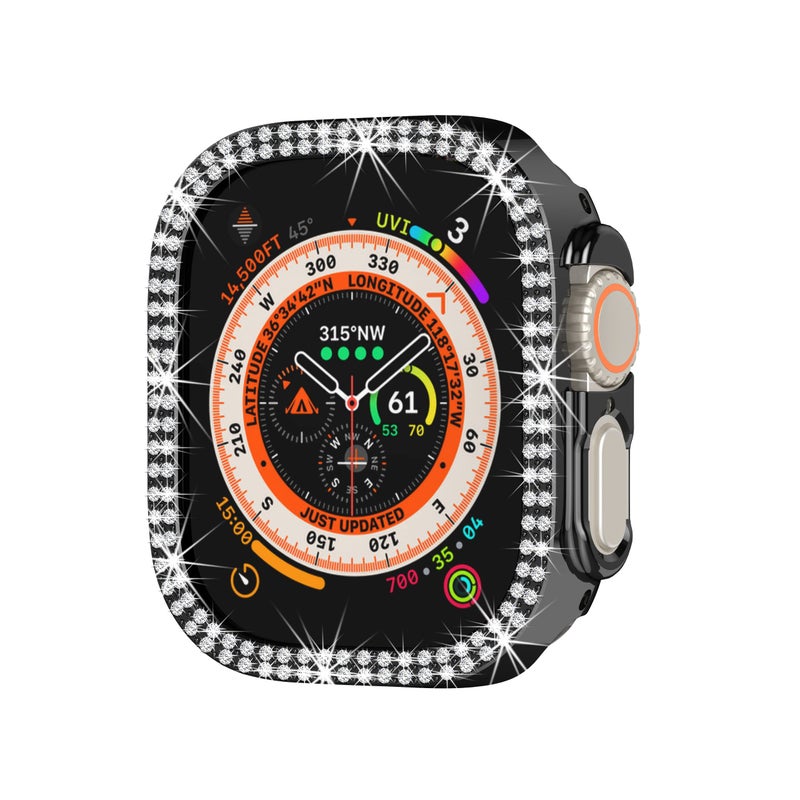 Yrzper Compatible with Apple Watch Ultra 2 /Apple Watch Ultra 49mm Double Row Bling Diamond Case PC Bumper Protective Cases Women Girls Crystal Shining Rhinestone Cases Smartwatch Accessories Case (Black) - Image 1
