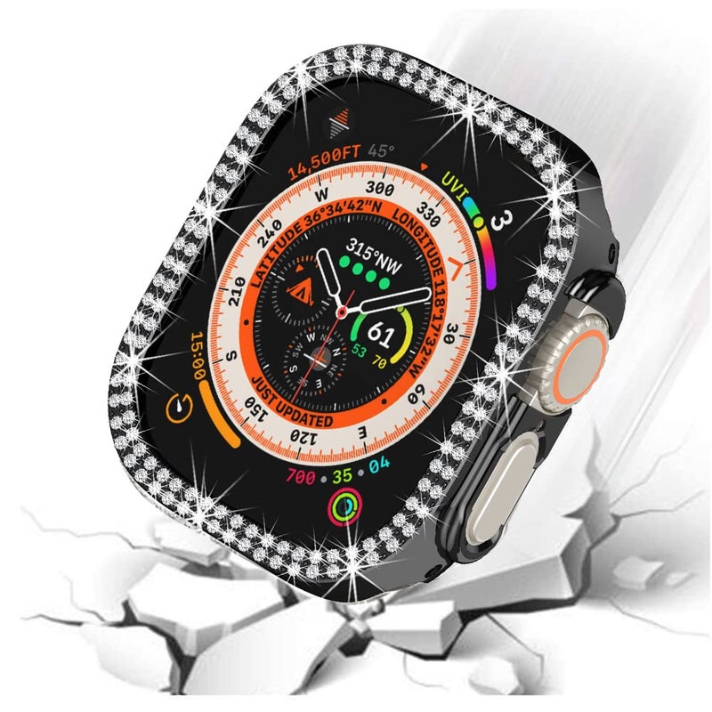 Yrzper Compatible with Apple Watch Ultra 2 /Apple Watch Ultra 49mm Double Row Bling Diamond Case PC Bumper Protective Cases Women Girls Crystal Shining Rhinestone Cases Smartwatch Accessories Case (Black) - Image 5