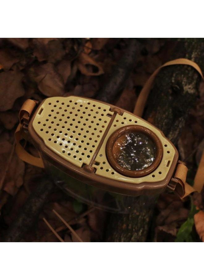 null - Korean Outdoor Children's Insect Magnifying Glass Observation Box Insect Catching Butterfly Fish Net Collection Collector Feeding Dish Toy-Specifications:Coffee Single Mirror Box Five-piece Set - Image 1