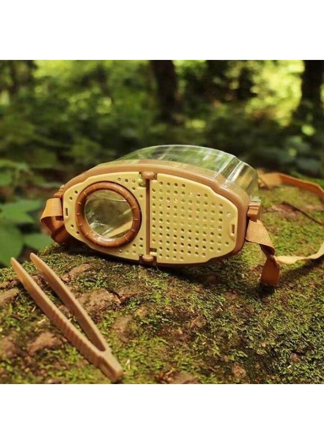 null - Korean Outdoor Children's Insect Magnifying Glass Observation Box Insect Catching Butterfly Fish Net Collection Collector Feeding Dish Toy-Specifications:Coffee Single Mirror Box Five-piece Set - Image 1