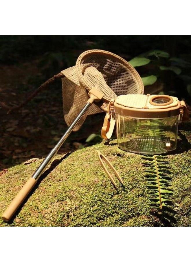 null - Korean Outdoor Children's Insect Magnifying Glass Observation Box Insect Catching Butterfly Fish Net Collection Collector Feeding Dish Toy-Specifications:Coffee Single Mirror Box Five-piece Set - Image 1