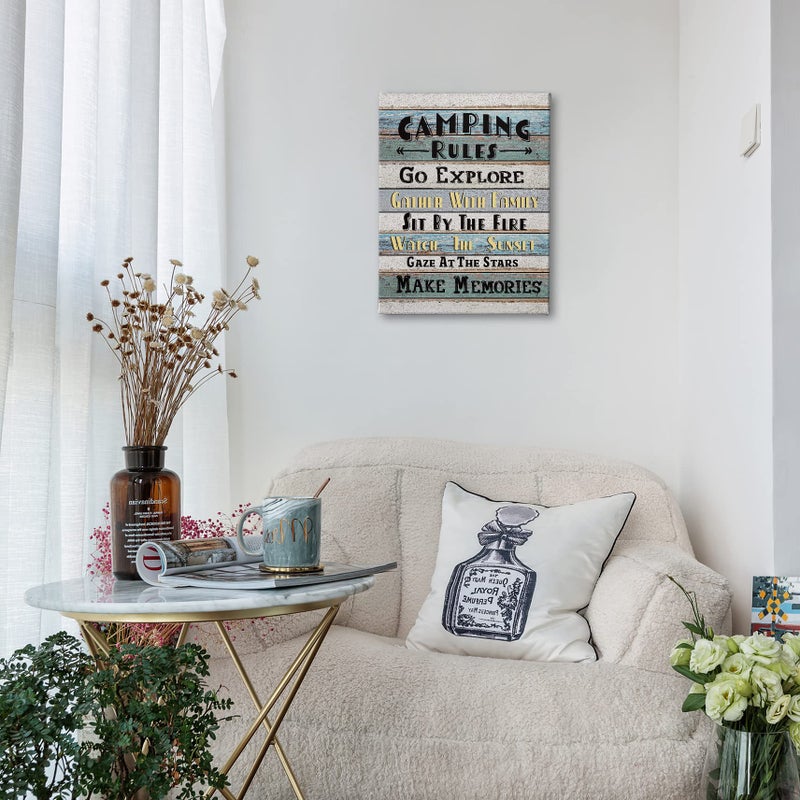 PHAMTE Funny Camping Rules Quote Wall Art  Farmhouse Rustic Camping Rules Camper Signs Print Framed Canvas Painting Artwork RV Home Room Decor (11x14 Inch) - Image 2