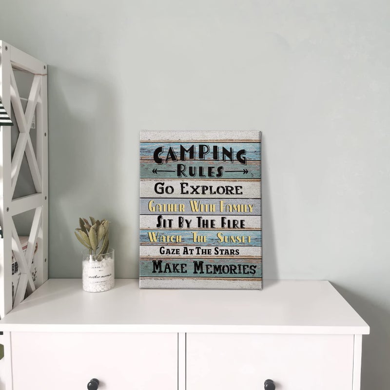 PHAMTE Funny Camping Rules Quote Wall Art  Farmhouse Rustic Camping Rules Camper Signs Print Framed Canvas Painting Artwork RV Home Room Decor (11x14 Inch) - Image 4