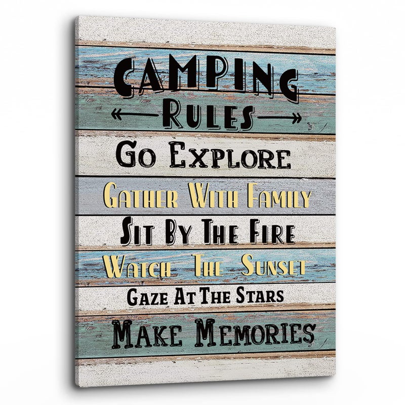 PHAMTE Funny Camping Rules Quote Wall Art  Farmhouse Rustic Camping Rules Camper Signs Print Framed Canvas Painting Artwork RV Home Room Decor (11x14 Inch) - Image 1