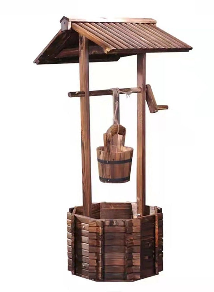 LINGWEI Wooden Well Shape Flower Pot Brown 50x50x107cm - Image 2