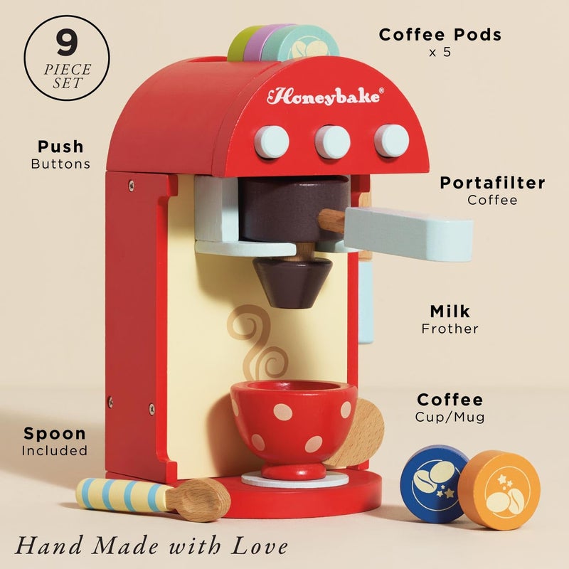 Le Toy Van  Honeybake Premium Wooden Cafe Machine Set  Pretend Kitchen and Cafe Play Toy Set  Kids Role Play Toy Kitchen Accessories TV299 Small - Image 3