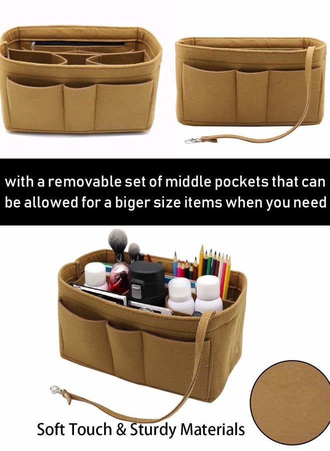 LEXSION Felt Fabric Purse Tote Diaper Bag Organizer Insert Bag in Bag with Zipper Inner Pocket For Neverfull Speedy, Light Brown, M - Image 3