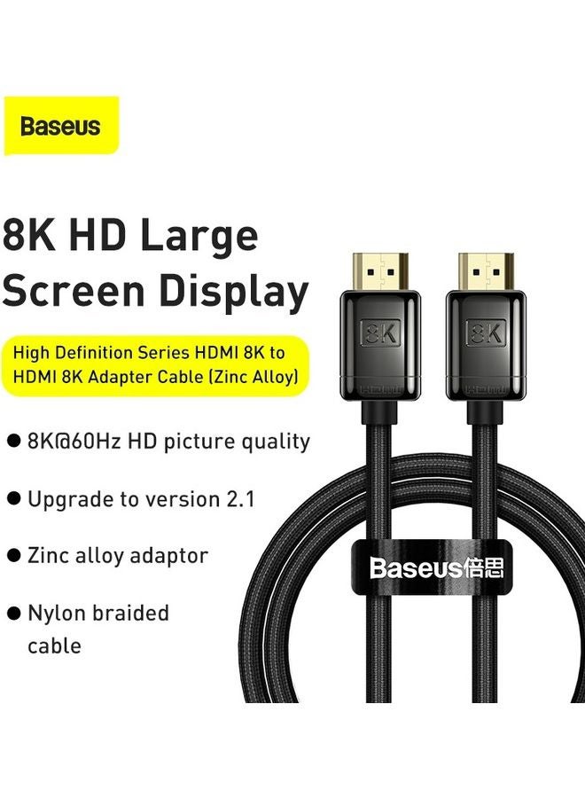 بيسوس كابل HDMI من النايلون المجدول بجودة 8K بطول 1 متر بسرعة عالية بدقة فائقة الوضوح لماك بوك 2021 برو زبليستيشن 5 وبليستيشن 4 ونينتندو سويتش وتلفزيون سامسونج لون أسود. - Image 2